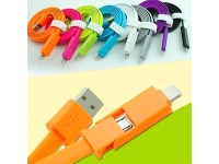 2 in 1 USB to 8 Pin/MicroUSB Charging Sync Data Flat Cable for iPhone5/5S/6/6 Plus/Samsung 1M 3.3FT  